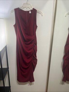 Sleeveless Burgundy Ruched Sheath Dress